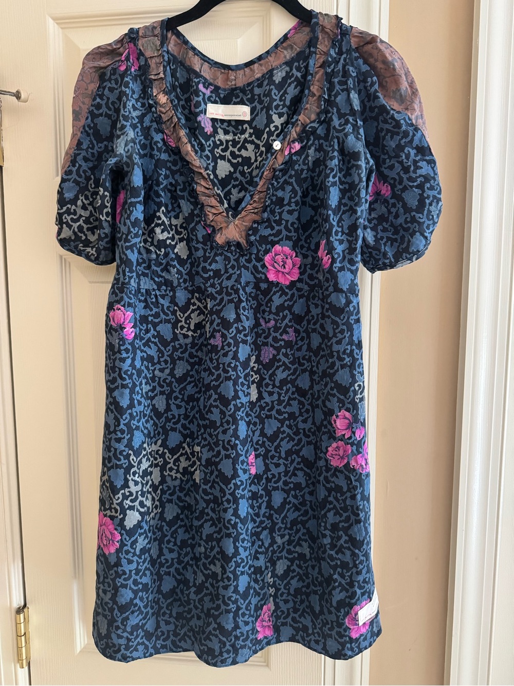 Odd Molly Silk Navy Floral Dress. Size 0